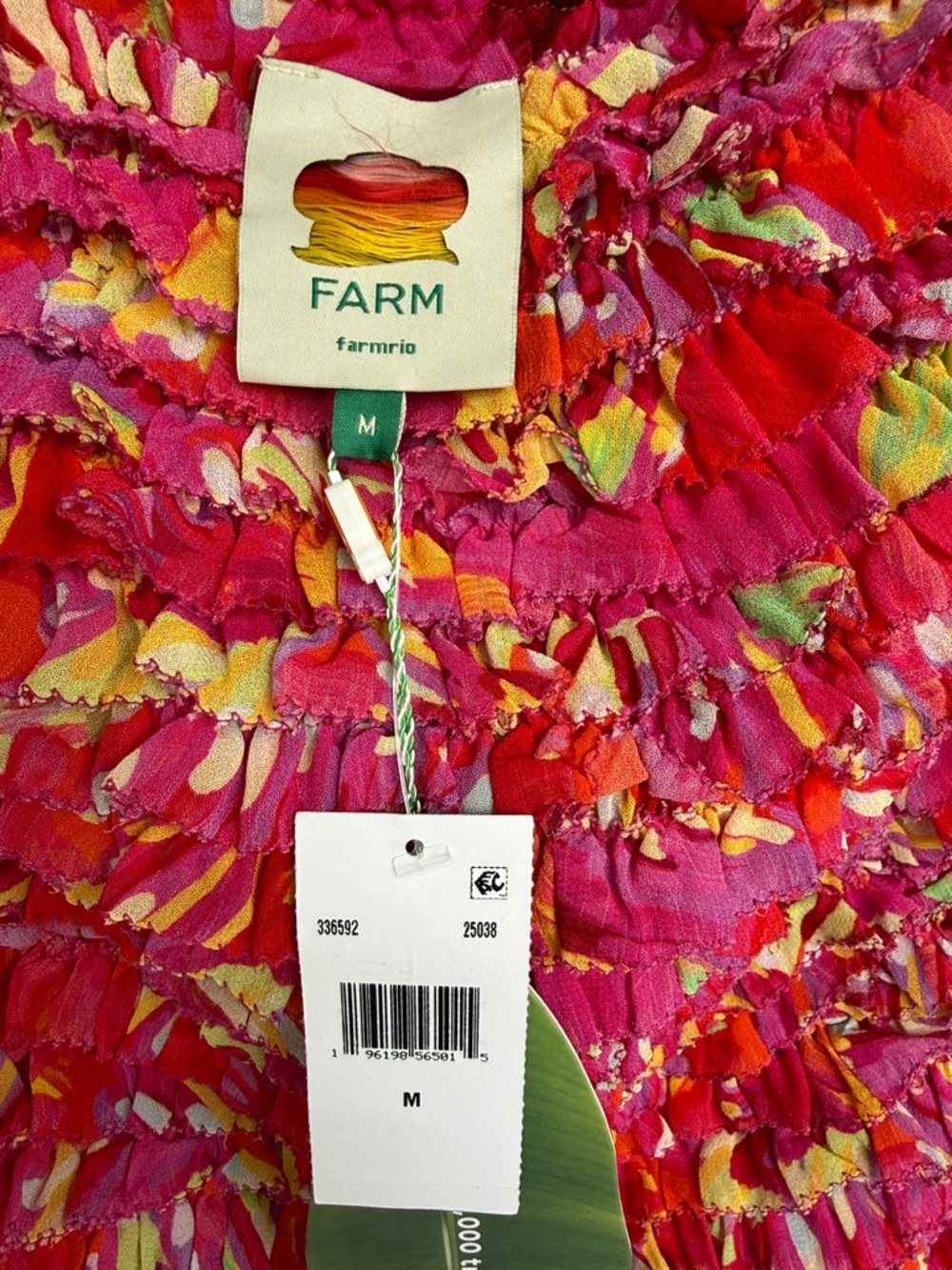 NWT FARM Rio Flying Birds Orange Ruffled Strapless Maxi Dress Size Medium - Picture 4 of 15